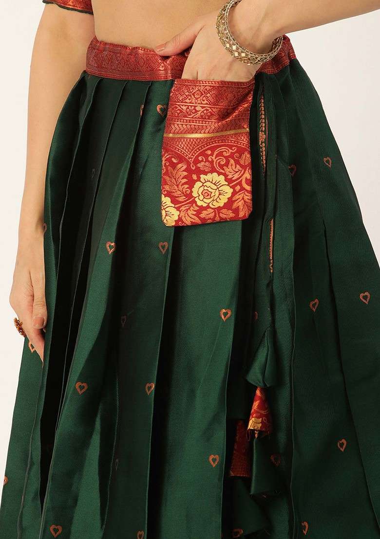 Green Zari Work Blended Lehenga Choli - Indya