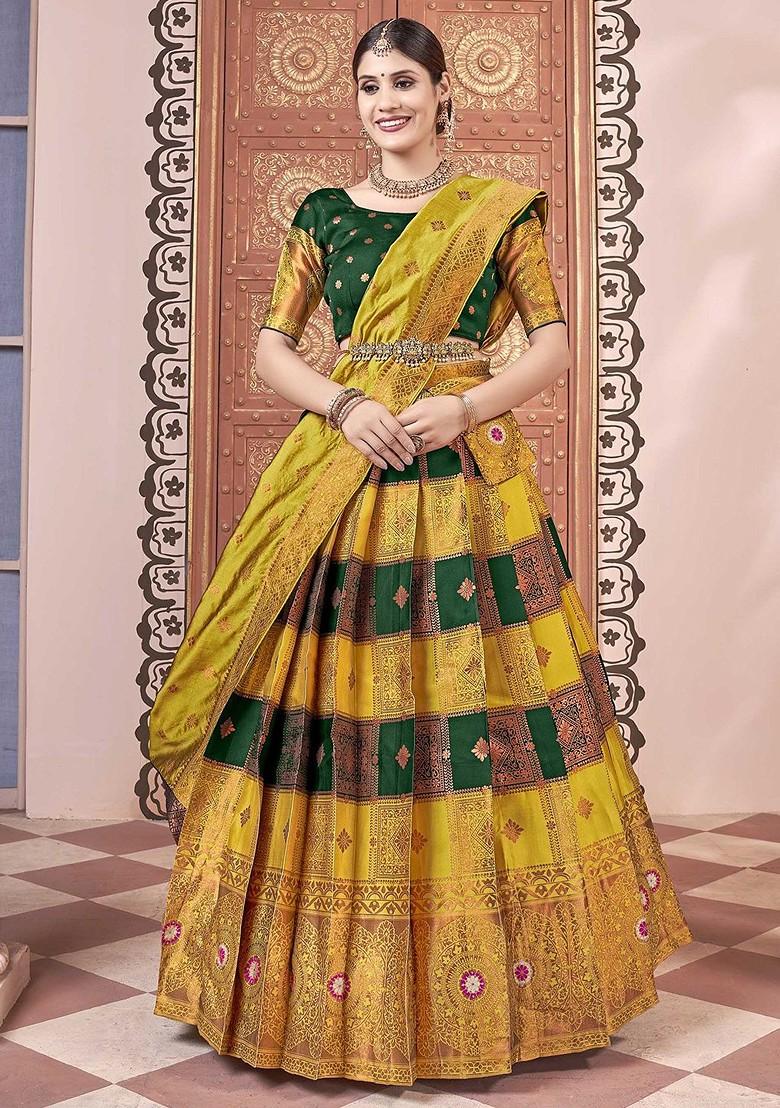 Yellow Emboridered Blended Lehenga Choli - Indya