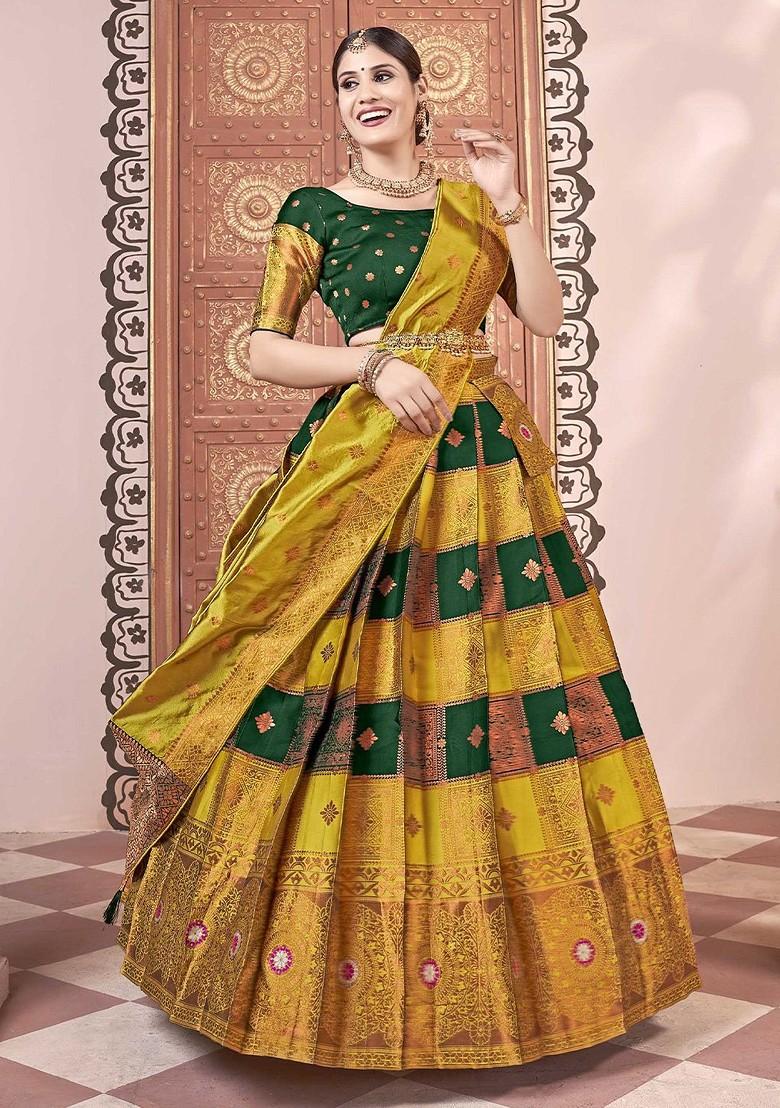 Yellow Emboridered Blended Lehenga Choli - Indya