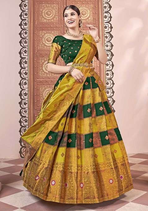 Yellow Emboridered Blended Lehenga Choli