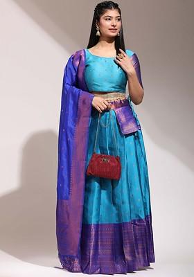 Blue Zari Work Blended Lehenga Choli