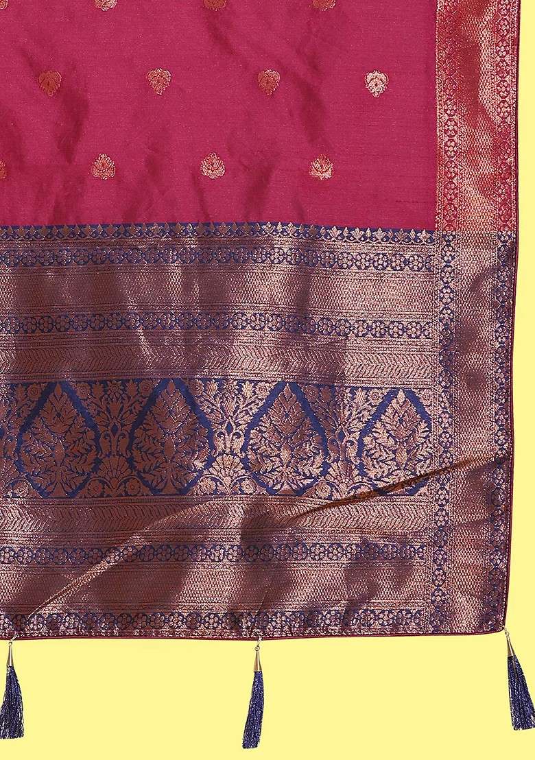 Navy Blue Woven Design Blended Lehenga Choli - Indya