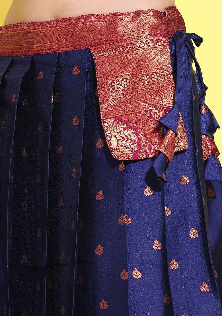 Navy Blue Woven Design Blended Lehenga Choli - Indya