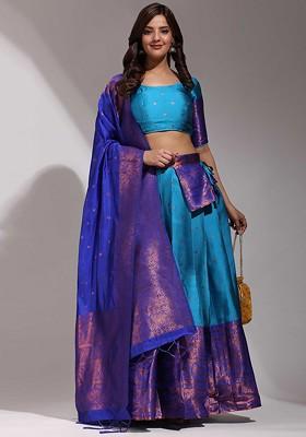 Blue Zari Work Blended Lehenga Choli