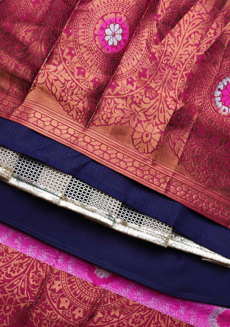 Navy Blue Woven Design Blended Lehenga Choli - Indya