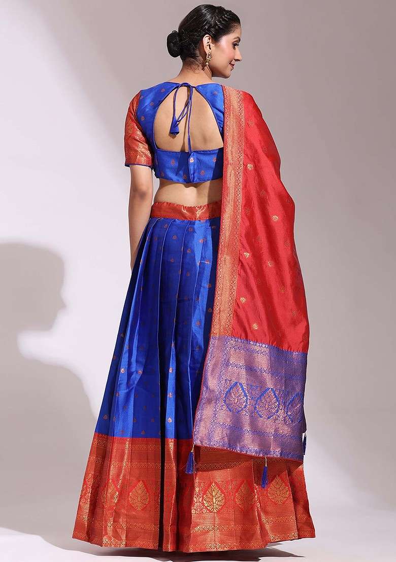 Blue Woven Design Blended Lehenga Choli - Indya