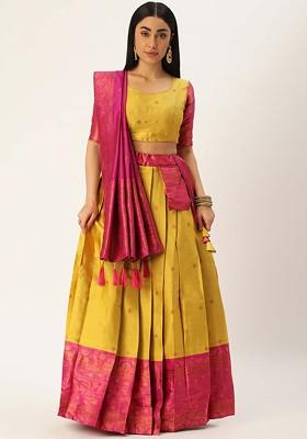 Yellow Zari Work Blended Lehenga Choli