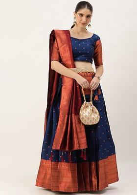 Navy Blue Woven Design Blended Lehenga Choli