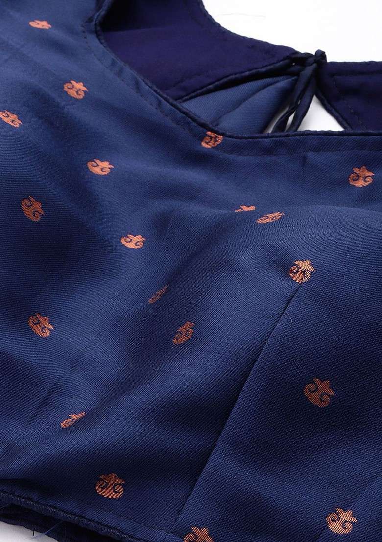 Navy Blue Woven Design Blended Lehenga Choli - Indya