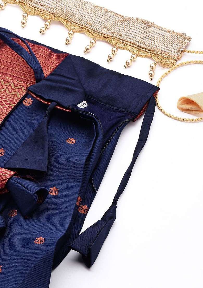 Navy Blue Woven Design Blended Lehenga Choli - Indya