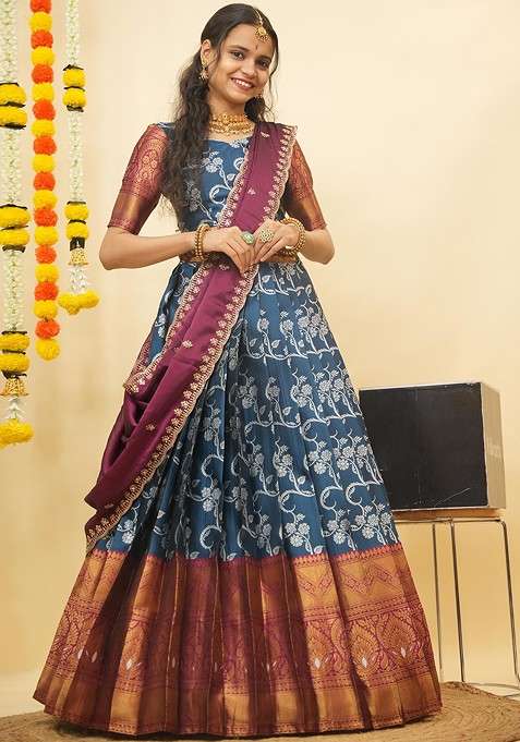 Turquoise Blue Zari Work Blended Lehenga Choli