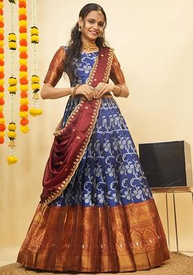 Navy Blue Zari Work Blended Lehenga Choli