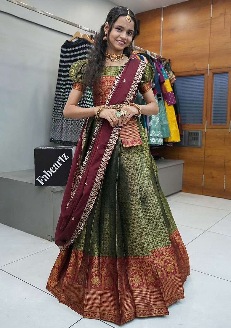 Green Emboridered Blended Lehenga Choli - Indya