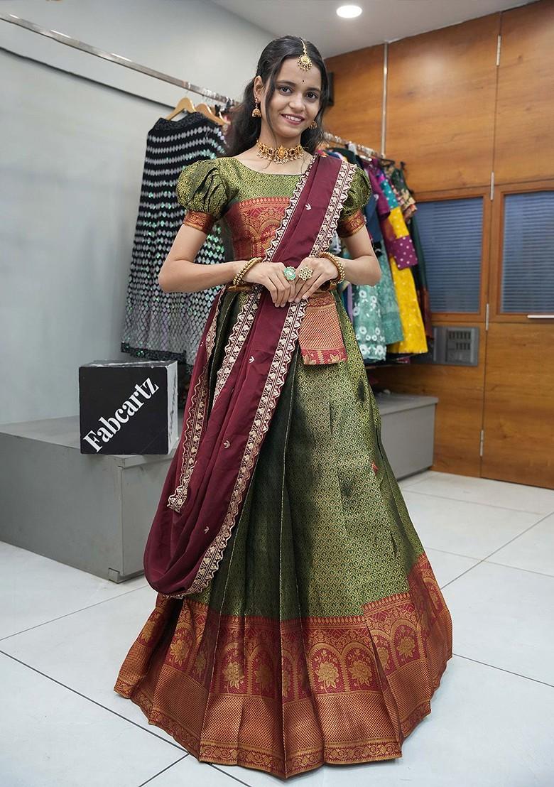 Green Emboridered Blended Lehenga Choli - Indya