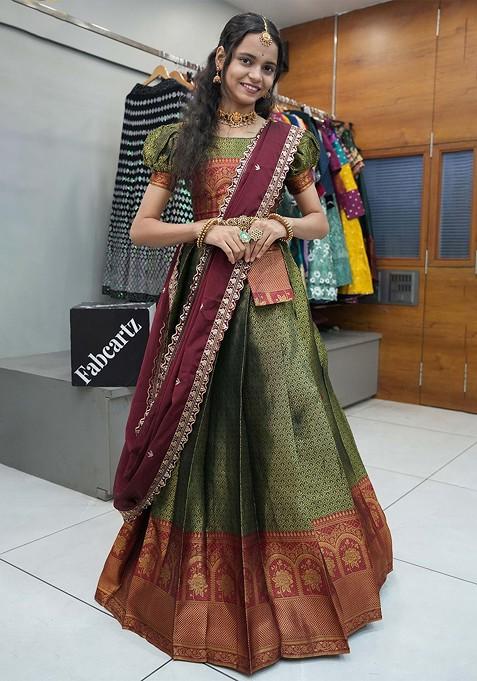 Green Emboridered Blended Lehenga Choli