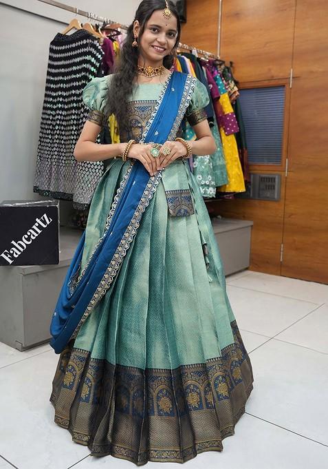 Sea Green Sequinned Blended Lehenga Choli — view on Indya