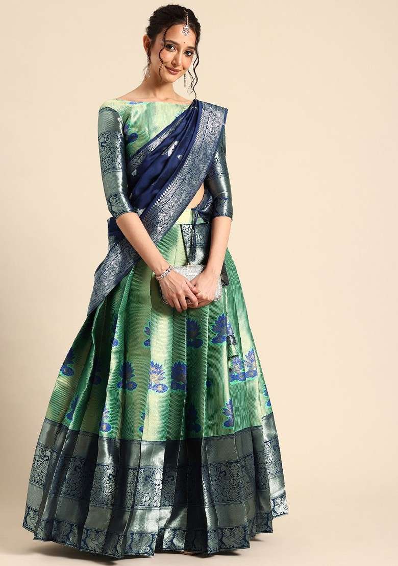Sea Green Emboridered Blended Lehenga Choli - Indya
