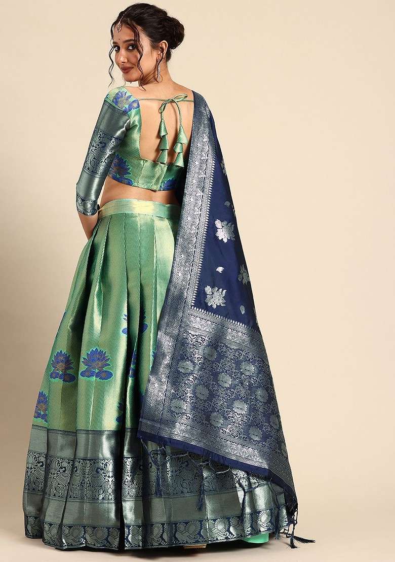 Sea Green Emboridered Blended Lehenga Choli - Indya