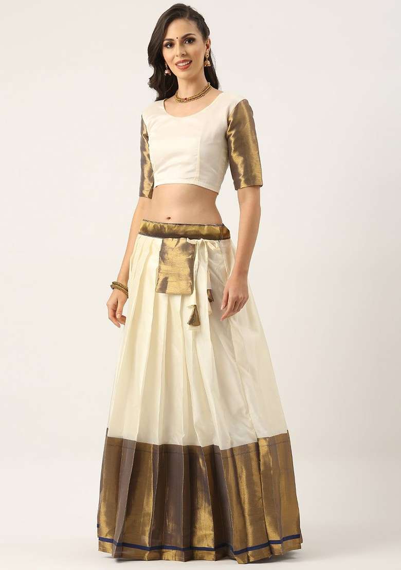 Navy Blue Woven Design Blended Lehenga Choli - Indya