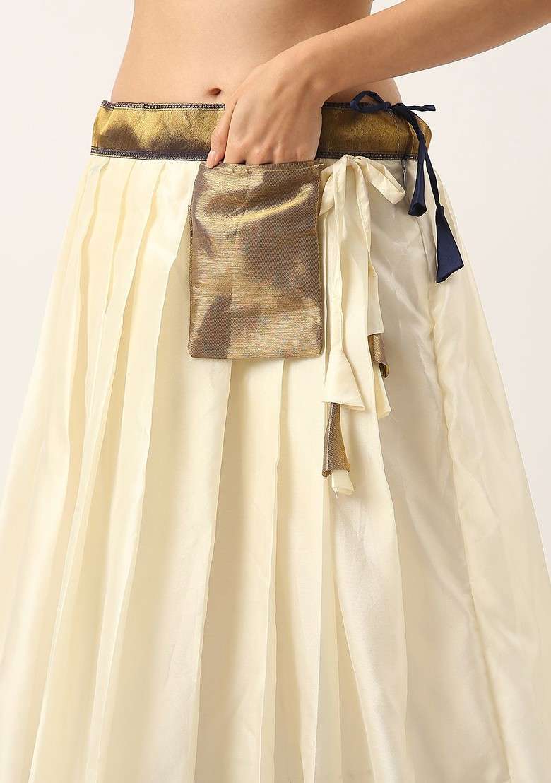 Navy Blue Woven Design Blended Lehenga Choli - Indya