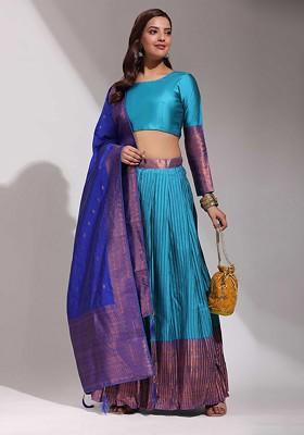 Turquoise Blue Emboridered Blended Lehenga Choli