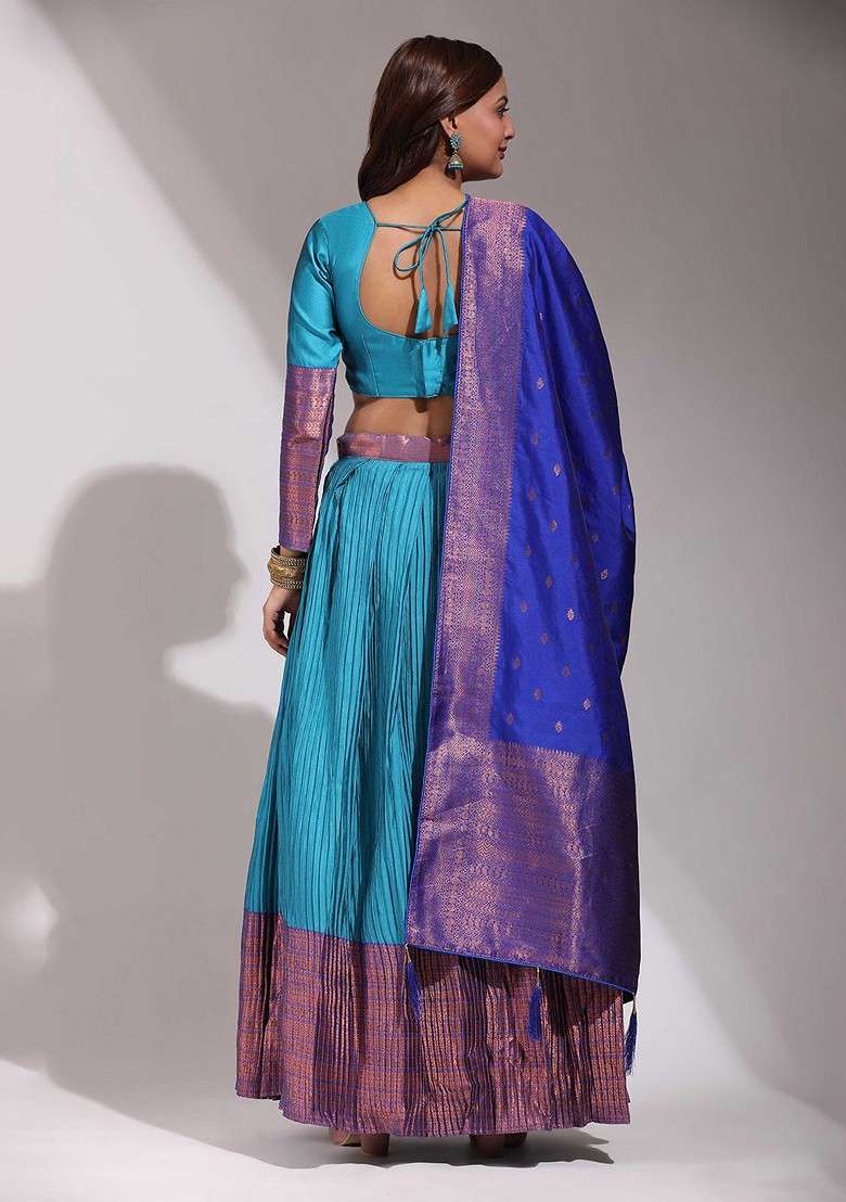 Turquoise Blue Emboridered Blended Lehenga Choli - Indya