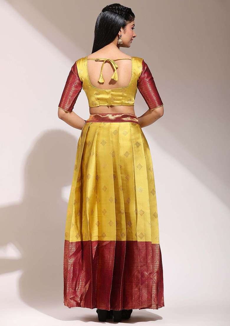 Yellow Woven Design Blended Lehenga Choli - Indya
