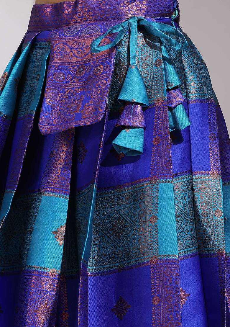 Turquoise Blue Zari Work Blended Lehenga Choli - Indya