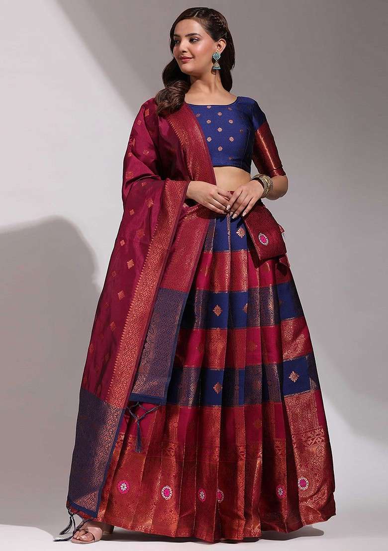 Purple Zari Work Blended Lehenga Choli - Indya