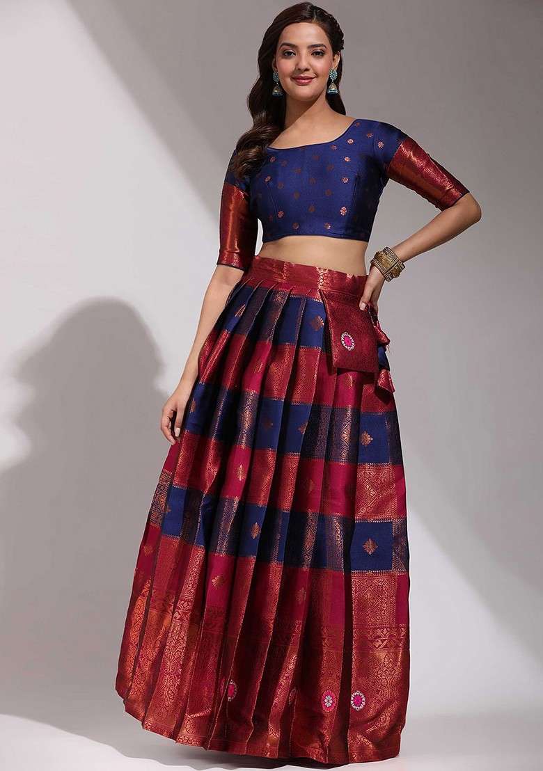 Purple Zari Work Blended Lehenga Choli - Indya