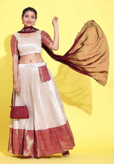 Pink Woven Design Blended Lehenga Choli — view on Indya