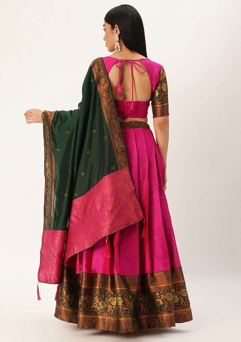 Pink Zari Work Blended Lehenga Choli - Indya