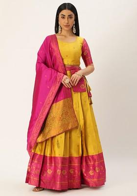 Yellow Zari Work Blended Lehenga Choli