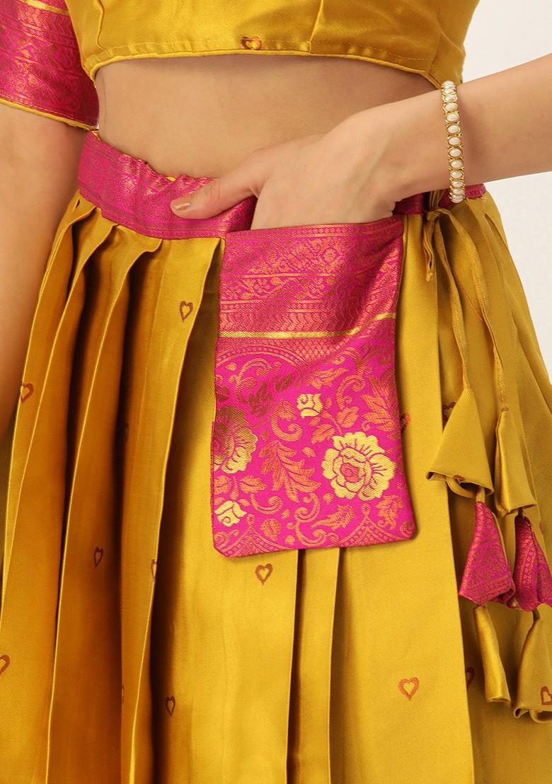 Yellow Zari Work Blended Lehenga Choli - Indya