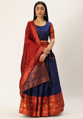 Navy Blue Zari Work Blended Lehenga Choli