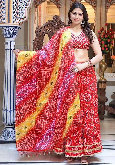 Red Emboridered Blended Lehenga Choli for Diwali and Festive Wear