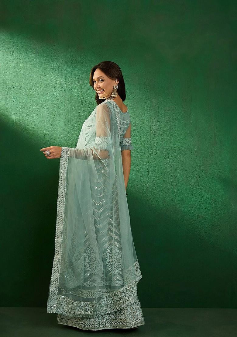 Turquoise Blue Emboridered Blended Lehenga Choli - Indya