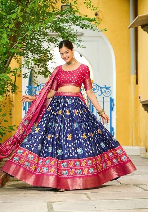 Magenta Printed Blended Lehenga Choli — view on Indya