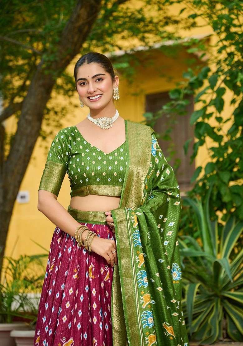 Maroon Printed Blended Lehenga Choli - Indya