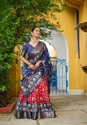 Blue Printed Blended Lehenga Choli
