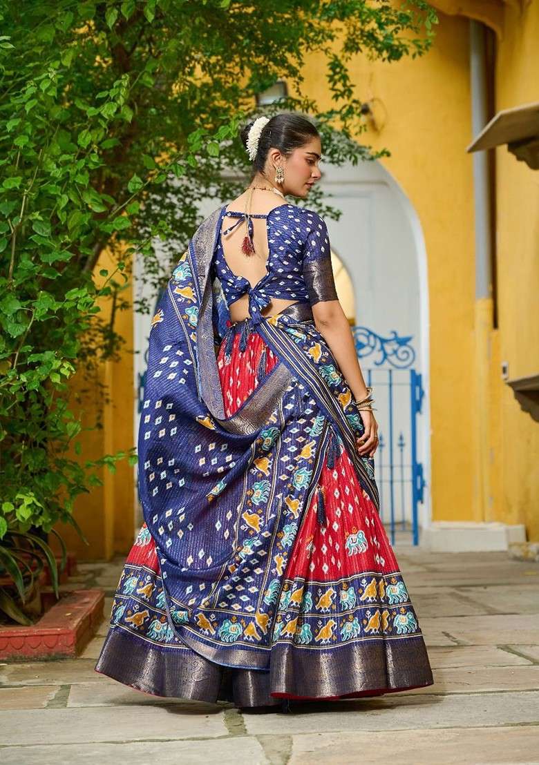Blue Printed Blended Lehenga Choli - Indya