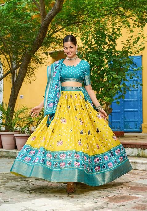 Yellow Printed Blended Lehenga Choli — view on Indya