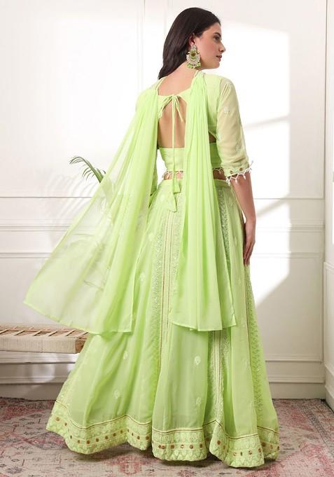 Lime Green Emboridered Blended Lehenga Choli
