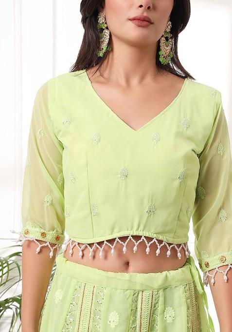 Lime Green Emboridered Blended Lehenga Choli