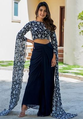 Navy Blue Emboridered Blended Lehenga Choli