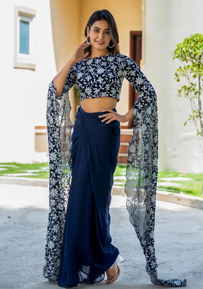 Navy Blue Emboridered Blended Lehenga Choli