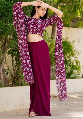 Burgundy Emboridered Blended Lehenga Choli