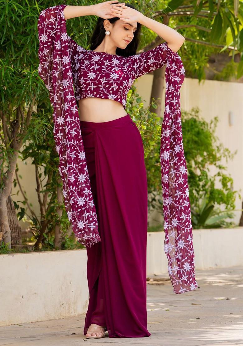 Burgundy Emboridered Blended Lehenga Choli