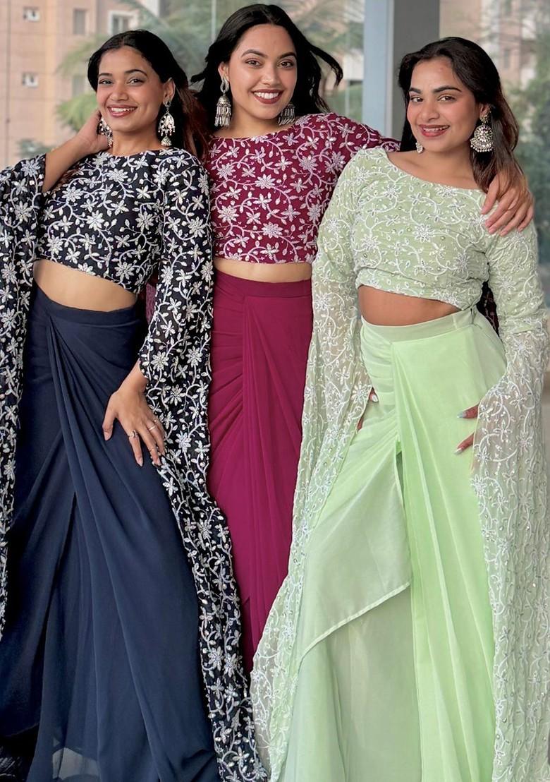 Burgundy Emboridered Blended Lehenga Choli - Indya