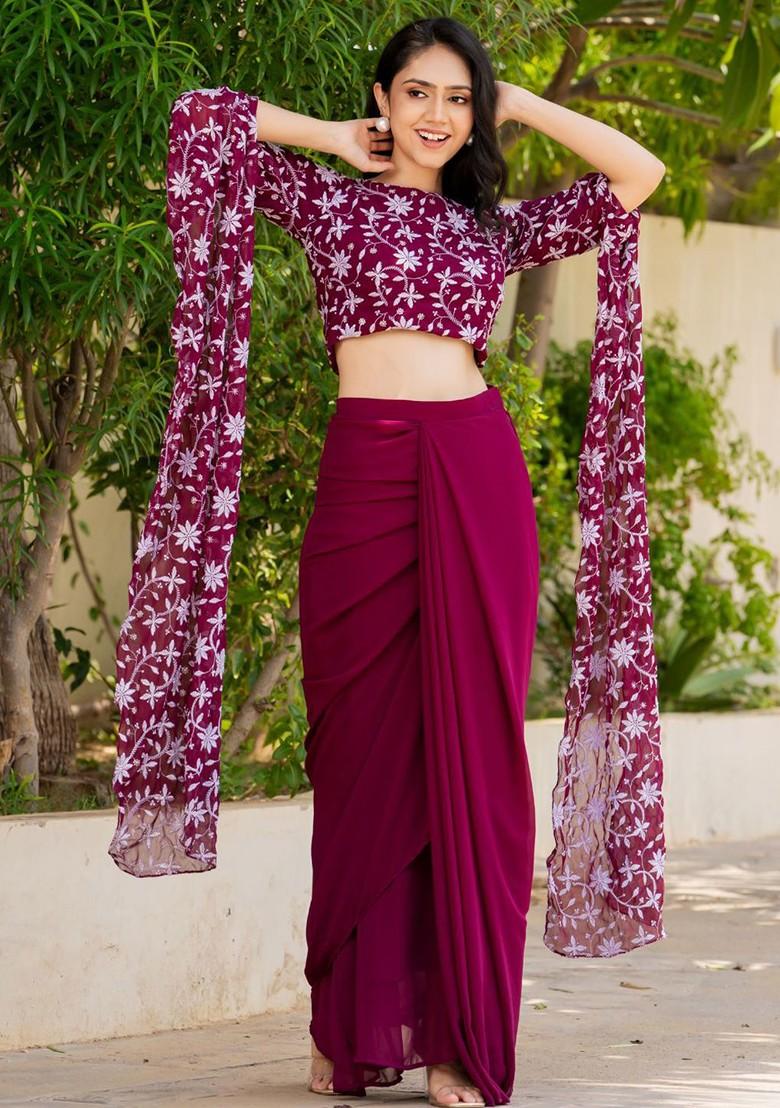Burgundy Emboridered Blended Lehenga Choli